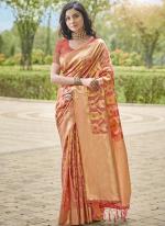 Organza Peach Pink Festival Wear Weaving Saree